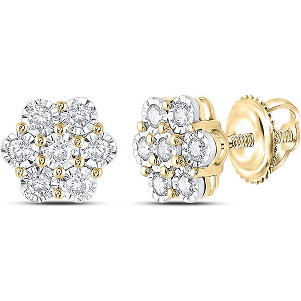 10K Yellow Gold Round Diamond Cluster Stud Earrings - 1/3 Carat Total Diamond Weight