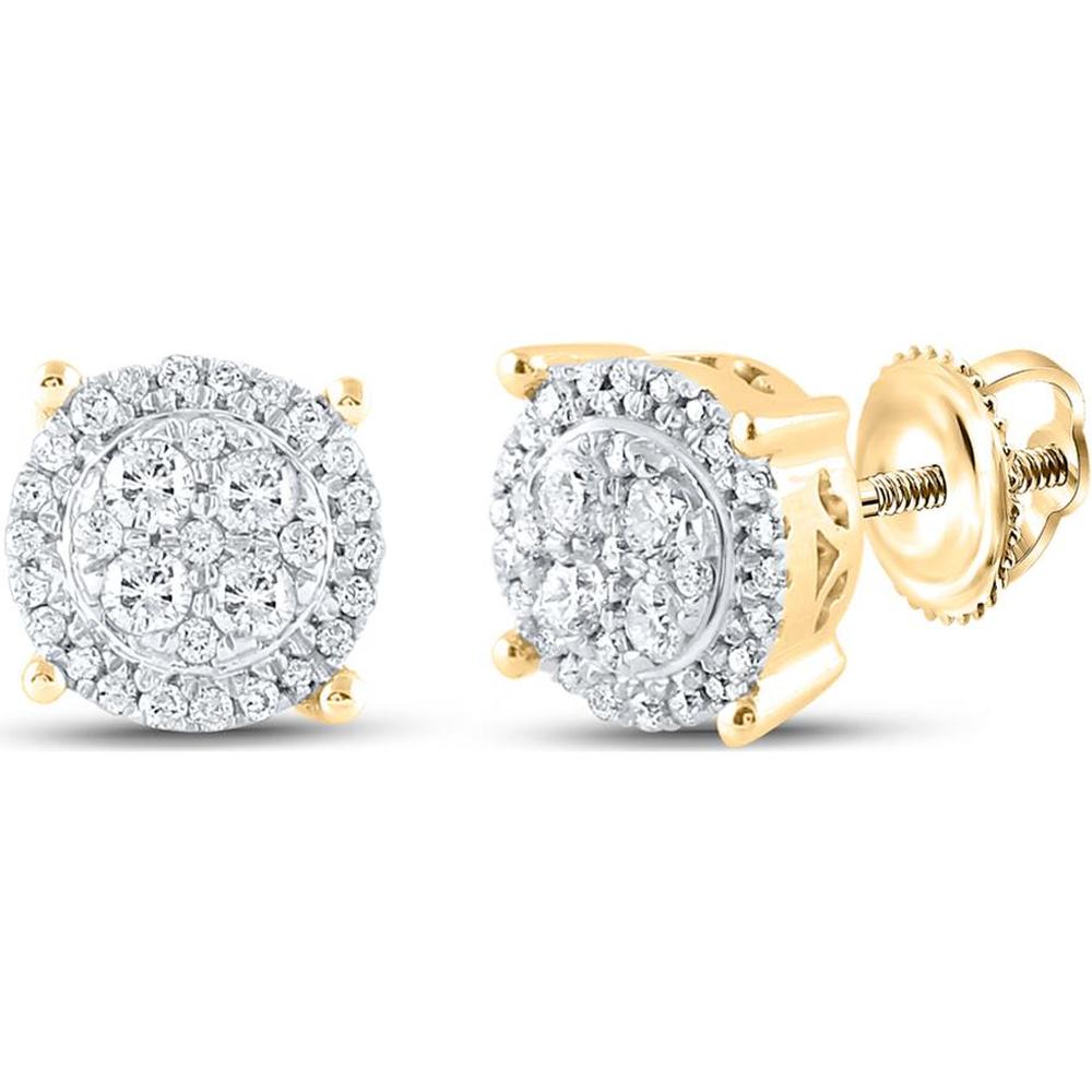 10K Yellow Gold Round Diamond Cluster Stud Earrings - 1/4 Carat Total Diamond Weight