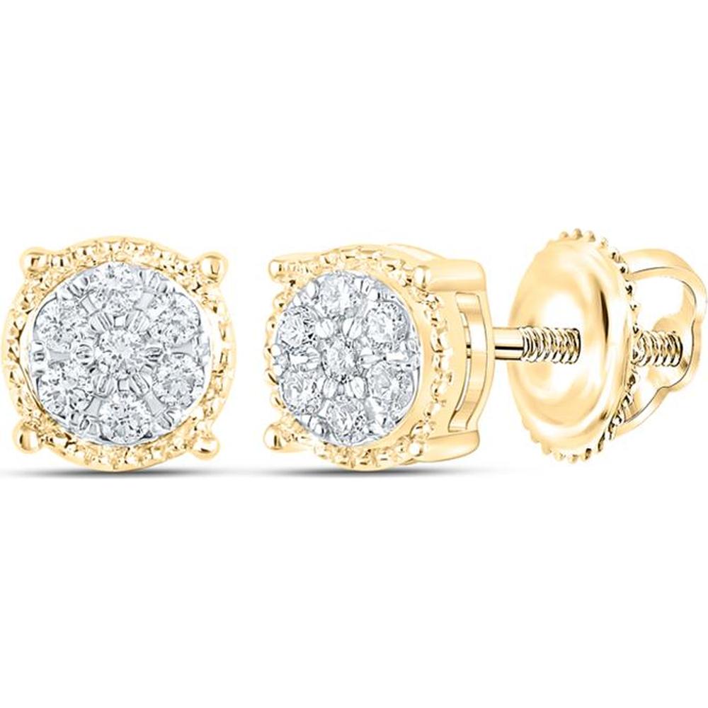 10K Yellow Gold Round Diamond Cluster Stud Earrings - 1/6 Carat Total Diamond Weight