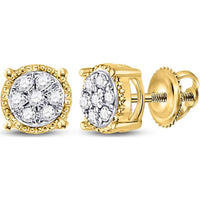10K Yellow Gold Round Diamond Cluster Stud Earrings - 1/6 Carat Total Diamond Weight