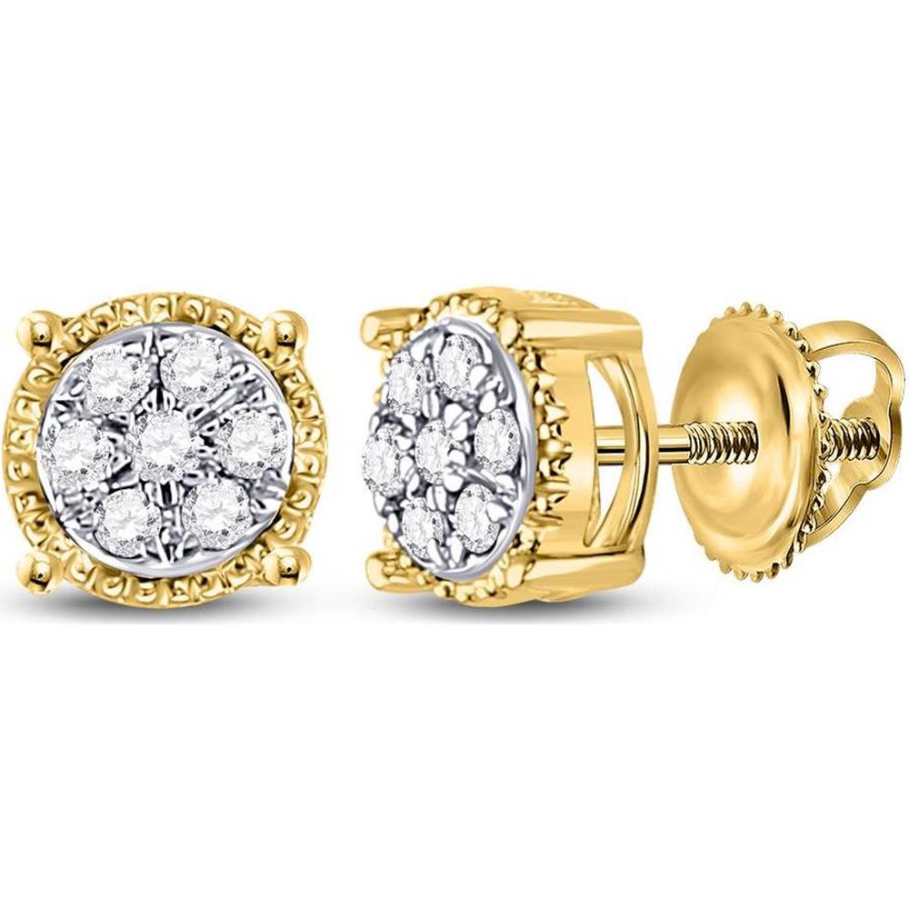 10K Yellow Gold Round Diamond Cluster Stud Earrings - 1/6 Carat Total Diamond Weight