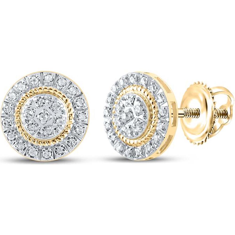 10K Yellow Gold Round Diamond Cluster Stud Earrings - 1/8 Carat Total Diamond Weight