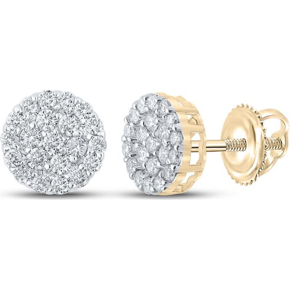 10K Yellow Gold Round Diamond Cluster Stud Earrings - 3/4 Carat Total Diamond Weight