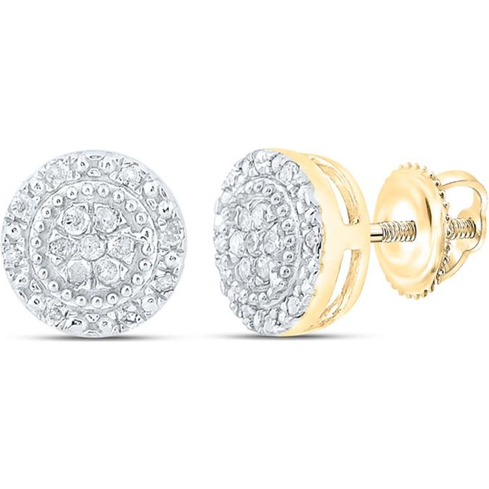10K Yellow Gold Round Diamond Cluster Stud Earrings with Milgrain Halo - 1/10 Carat Total Diamond Weight