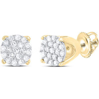 10K Yellow Gold Round Diamond Cluster Stud Earrings with Prong-Set Diamonds - 1/8 Carat Total Diamond Weight