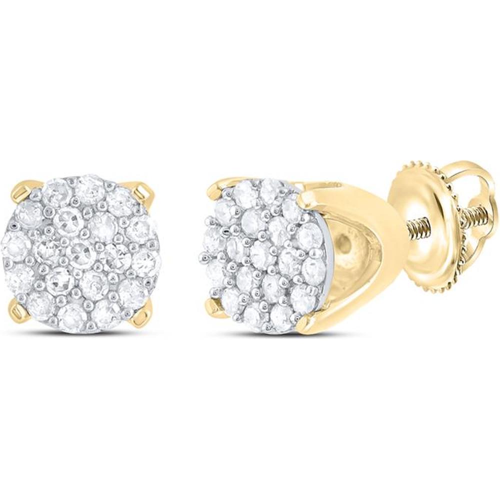 10K Yellow Gold Round Diamond Cluster Stud Earrings with Prong-Set Diamonds - 1/8 Carat Total Diamond Weight