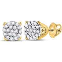 10K Yellow Gold Round Diamond Cluster Stud Earrings with Prong-Set Diamonds - 1/8 Carat Total Diamond Weight