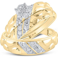 10K Yellow Gold Round Diamond Cluster Wedding Ring Set - 1/2 Carat Total Diamond Weight