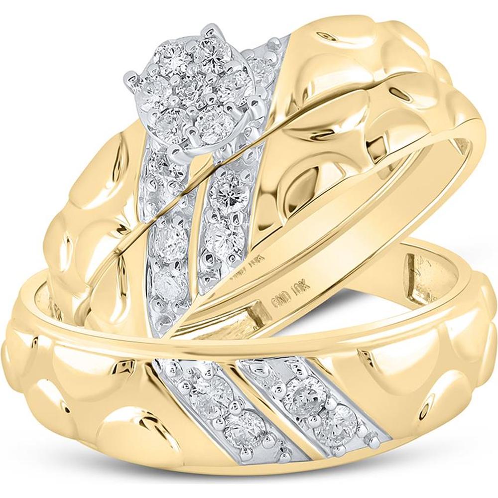 10K Yellow Gold Round Diamond Cluster Wedding Ring Set - 1/2 Carat Total Diamond Weight