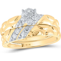 10K Yellow Gold Round Diamond Cluster Wedding Ring Set - 1/2 Carat Total Diamond Weight