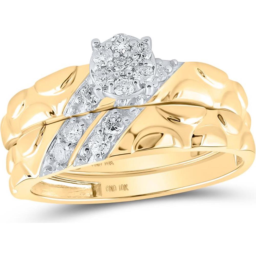 10K Yellow Gold Round Diamond Cluster Wedding Ring Set - 1/2 Carat Total Diamond Weight