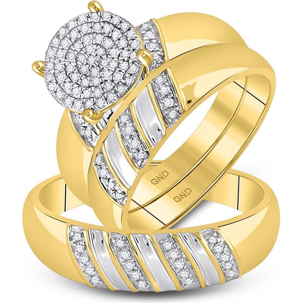 10K Yellow Gold Round Diamond Cluster Wedding Ring Set - 1/3 Carat Total Diamond Weight