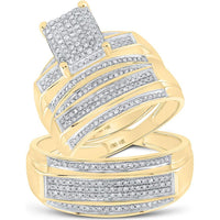 10K Yellow Gold Round Diamond Cluster Wedding Ring Set - 3/4 Carat Total Diamond Weight