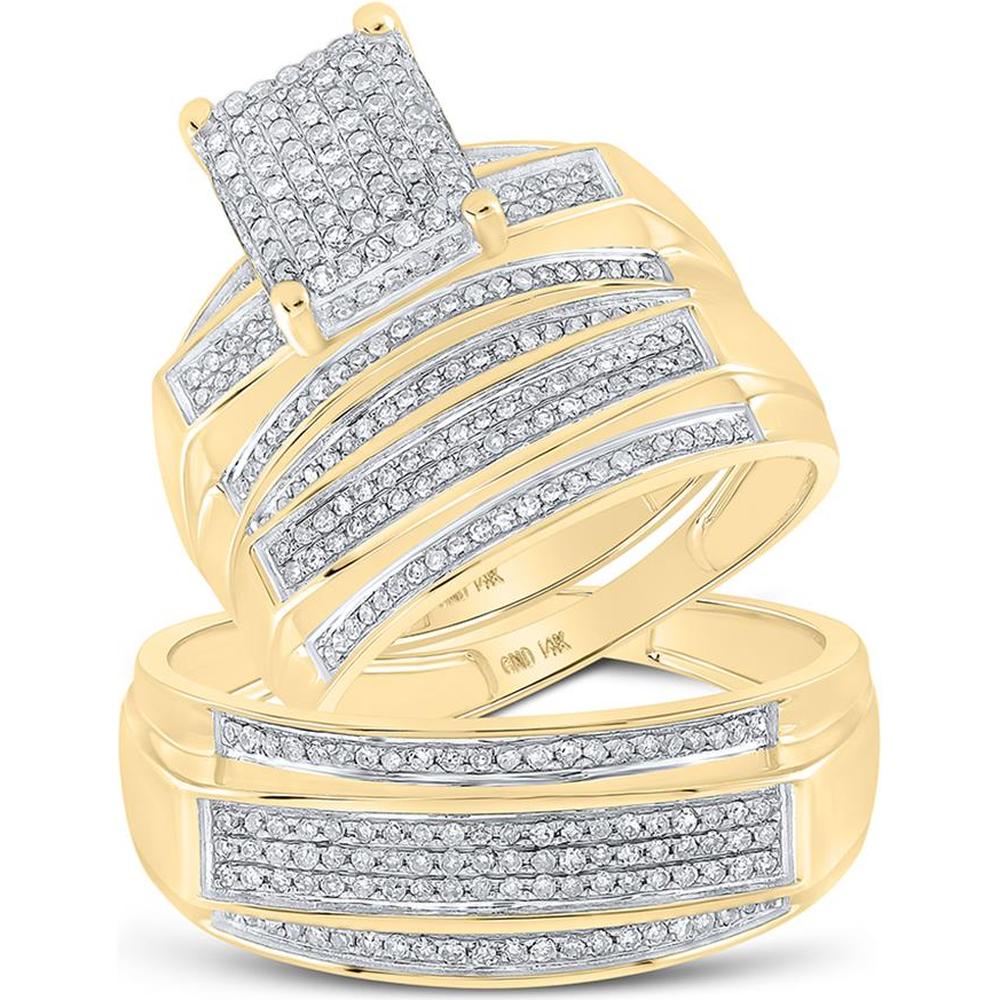 10K Yellow Gold Round Diamond Cluster Wedding Ring Set - 3/4 Carat Total Diamond Weight