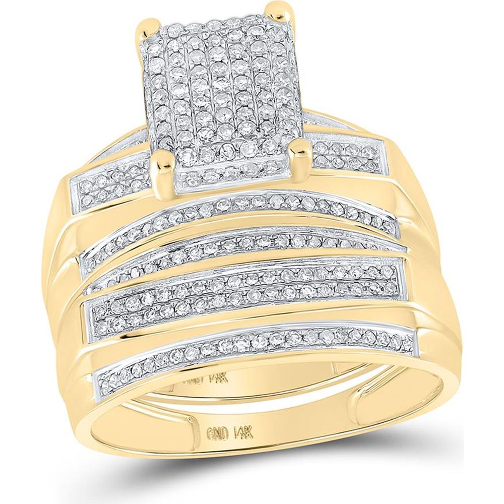 10K Yellow Gold Round Diamond Cluster Wedding Ring Set - 3/4 Carat Total Diamond Weight