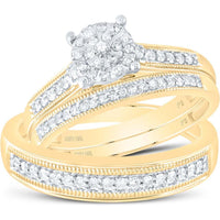 10K Yellow Gold Round Diamond Cluster Wedding Ring Set with Prong Set Diamonds - 0.44 Carat Total Diamond Weight