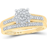 10K Yellow Gold Round Diamond Cluster Wedding Ring Set with Prong Set Diamonds - 0.44 Carat Total Diamond Weight