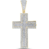 10K Yellow Gold Round Diamond Coffin Cross Charm Pendant - 7.64 Carat Total Diamond Weight