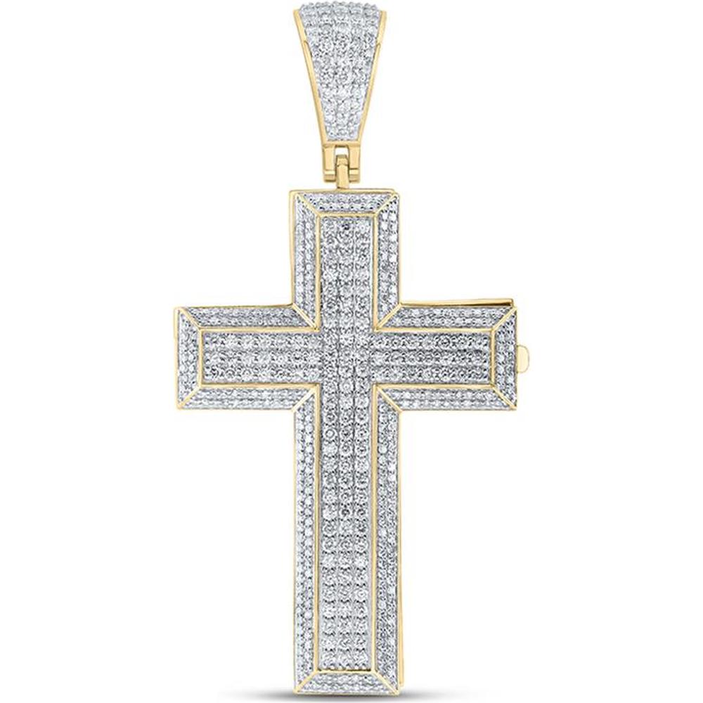10K Yellow Gold Round Diamond Coffin Cross Charm Pendant - 7.64 Carat Total Diamond Weight