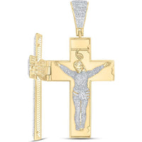 10K Yellow Gold Round Diamond Coffin Cross Charm Pendant - 7.64 Carat Total Diamond Weight