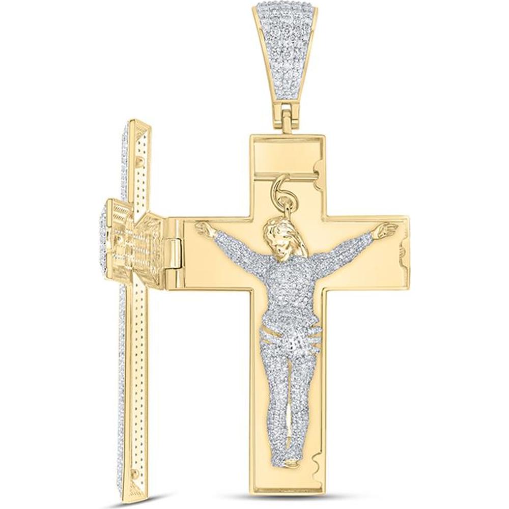 10K Yellow Gold Round Diamond Coffin Cross Charm Pendant - 7.64 Carat Total Diamond Weight