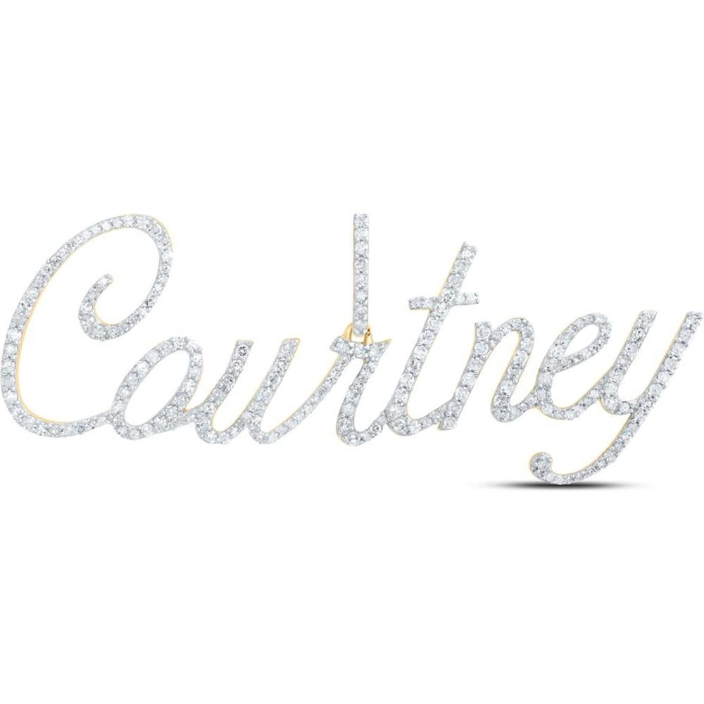 10K Yellow Gold Round Diamond "Courtney" Name Pendant - 1.00 Carat Total Diamond Weight