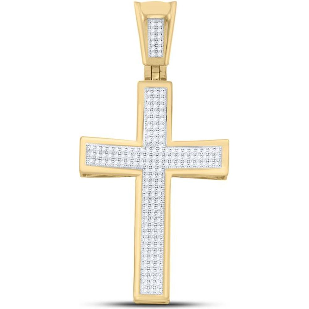 10K Yellow Gold Round Diamond Cross Charm Pendant - 1/2 Carat Total Diamond Weight