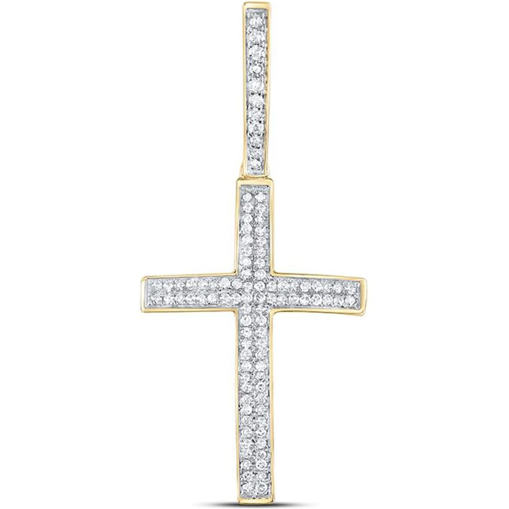 10K Yellow Gold Round Diamond Cross Charm Pendant - 1/3 Carat Total Diamond Weight