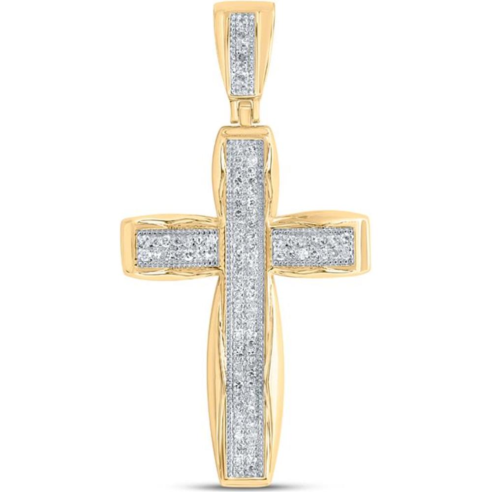 10K Yellow Gold Round Diamond Cross Charm Pendant - 1/3 Carat Total Diamond Weight