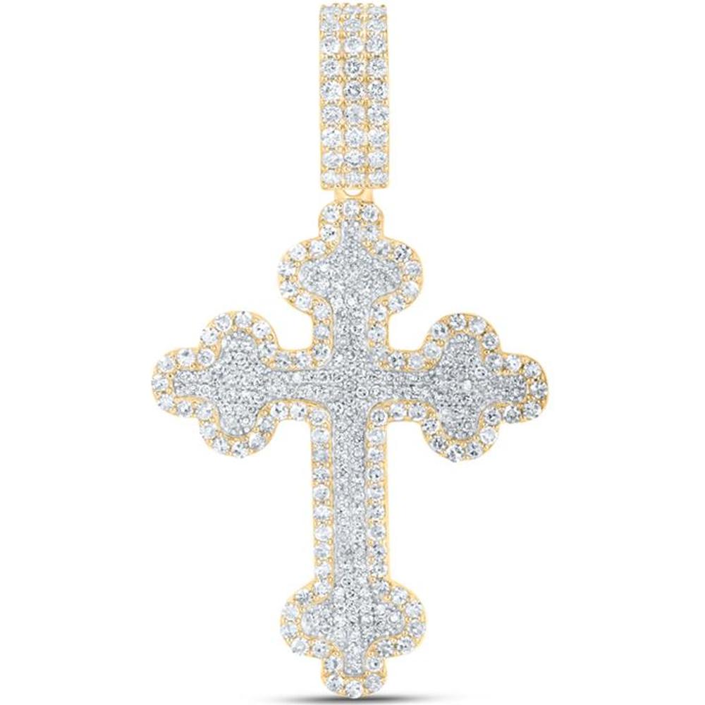 10K Yellow Gold Round Diamond Cross Charm Pendant - 2 Carat Total Diamond Weight
