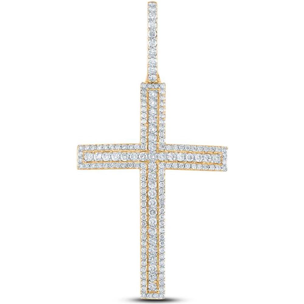 10K Yellow Gold Round Diamond Cross Charm Pendant - 4.00 Carat Total Diamond Weight