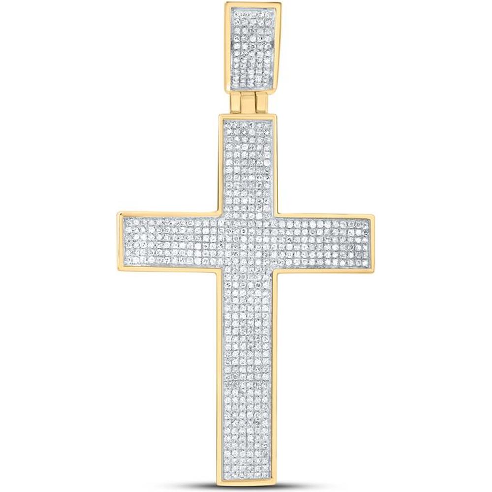 10K Yellow Gold Round Diamond Cross Charm Pendant with Pave-Set Diamonds - 1 Carat Total Diamond Weight