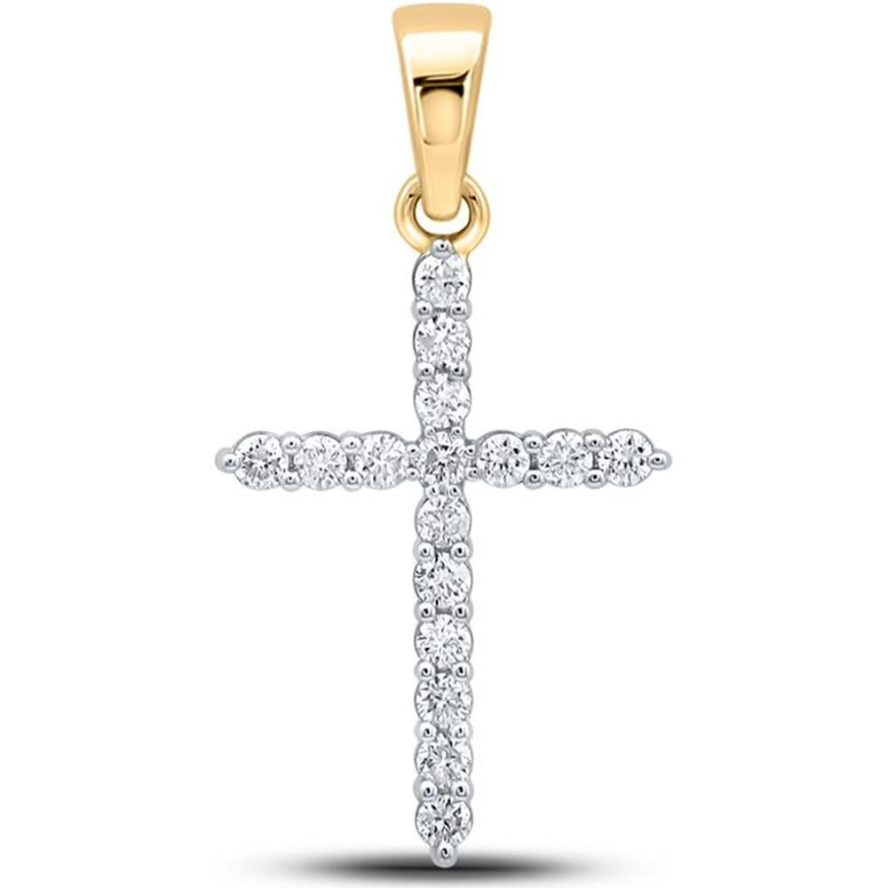 10K Yellow Gold Round Diamond Cross Pendant - 1/2 Carat Total Diamond Weight