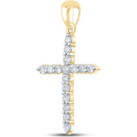10K Yellow Gold Round Diamond Cross Pendant - 1/2 Carat Total Diamond Weight