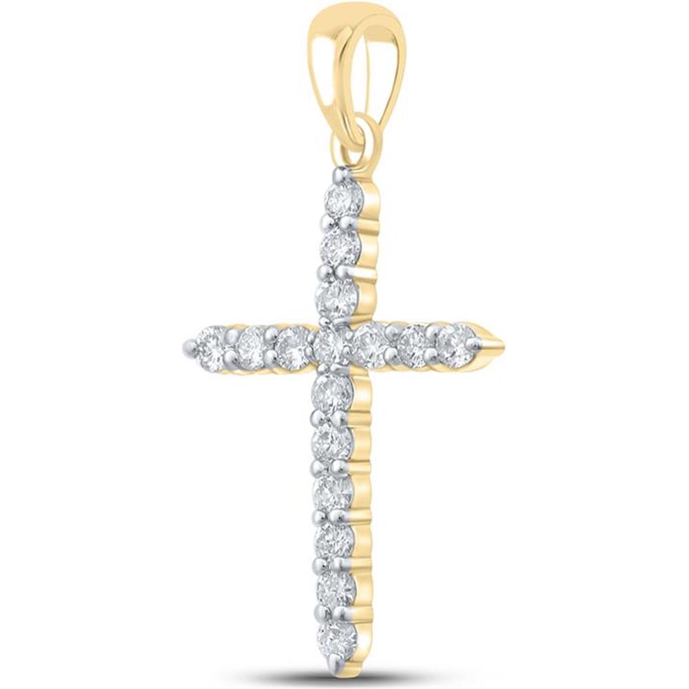 10K Yellow Gold Round Diamond Cross Pendant - 1/2 Carat Total Diamond Weight
