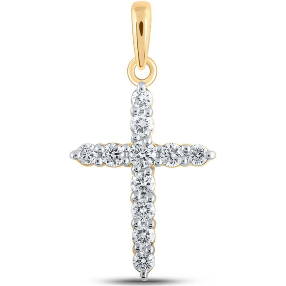 10K Yellow Gold Round Diamond Cross Pendant - 1/5 Carat Total Diamond Weight