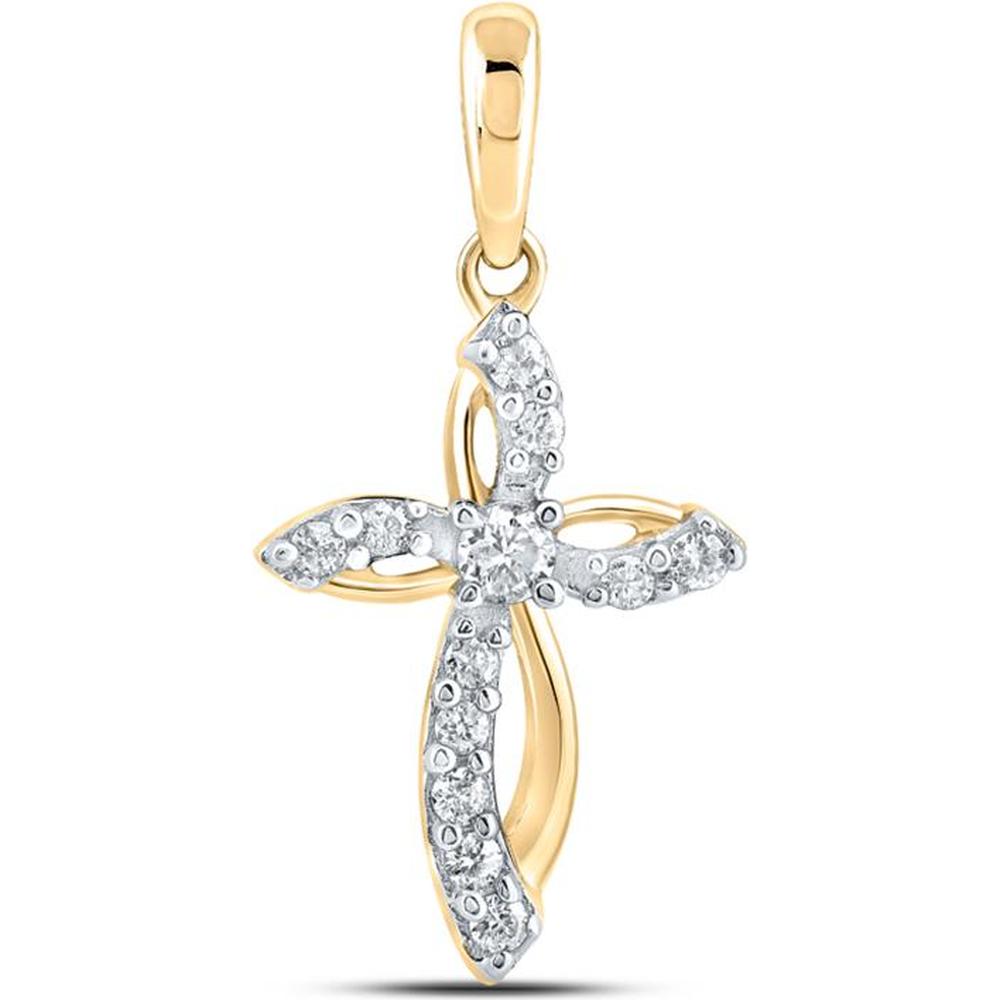 10K Yellow Gold Round Diamond Cross Pendant - 1/6 Carat Total Diamond Weight