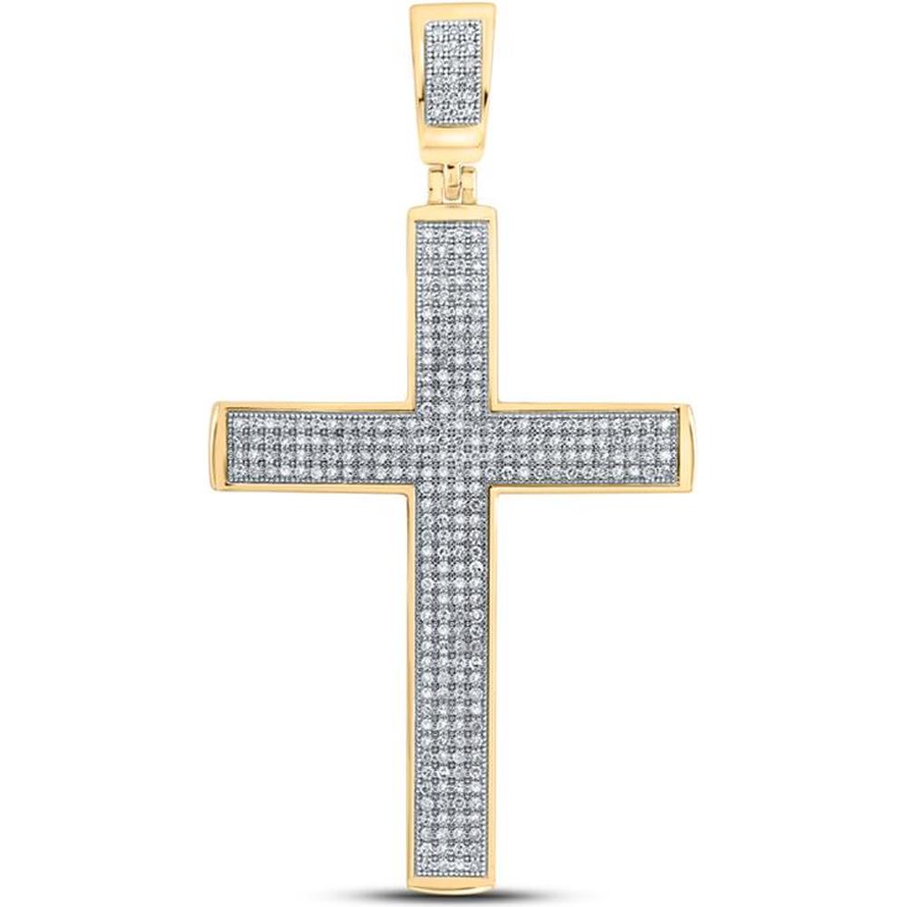 10K Yellow Gold Round Diamond Cross Pendant - 3/4 Carat Total Diamond Weight