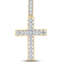10K Yellow Gold Round Diamond Cross Pendant Charm - 1.00 Carat Total Diamond Weight