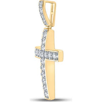 10K Yellow Gold Round Diamond Cross Pendant Charm - 1.00 Carat Total Diamond Weight