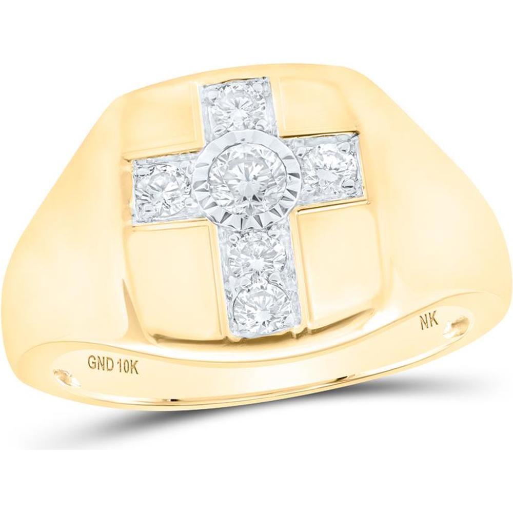 10K Yellow Gold Round Diamond Cross Ring with 1/2 Carat Total Diamond Weight
