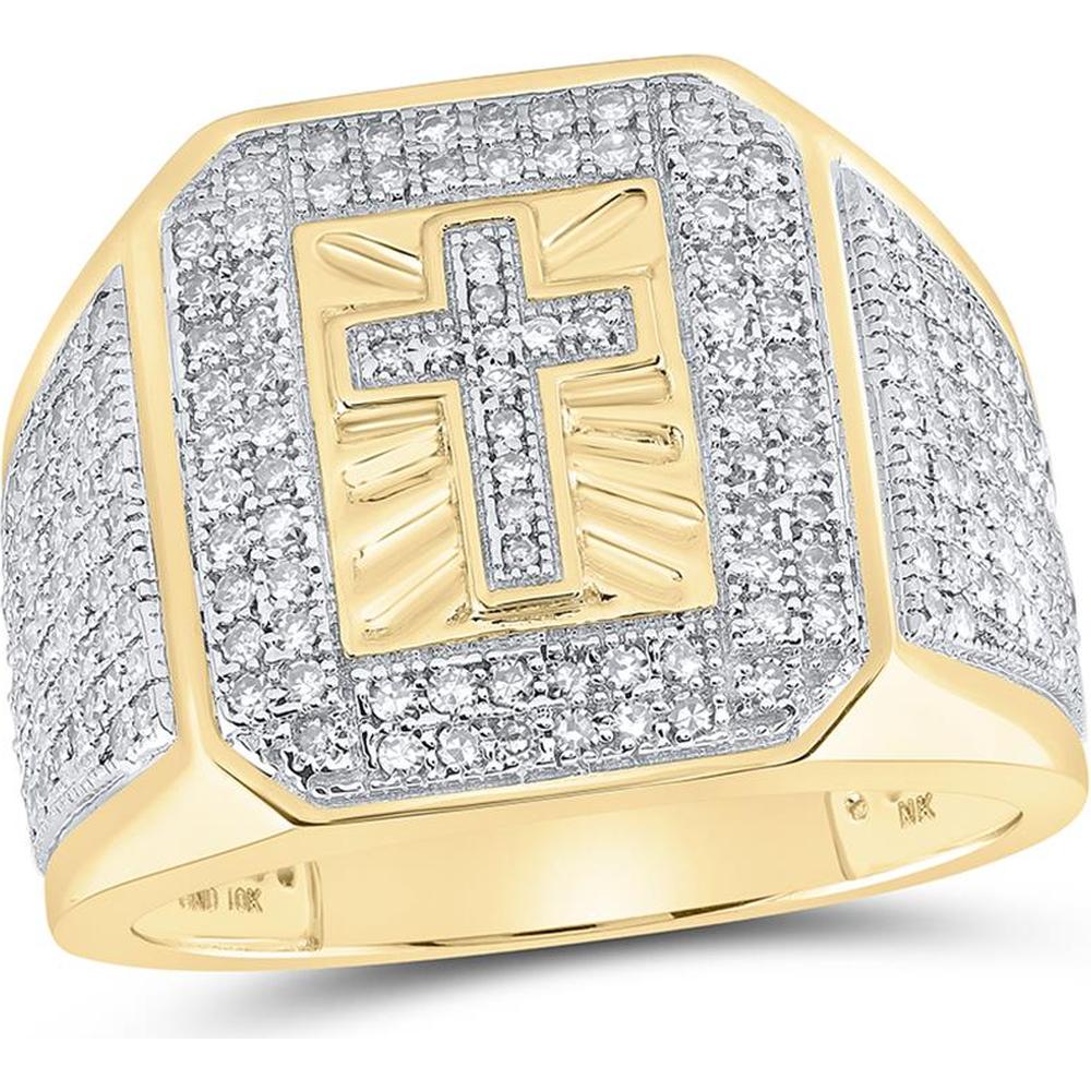 10K Yellow Gold Round Diamond Cross Ring with Prong Set Round Diamonds - 1.43 Carat Total Diamond Weight