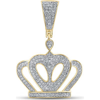 10K Yellow Gold Round Diamond Crown Charm Pendant - 1/2 Carat Total Diamond Weight