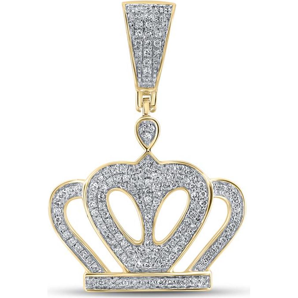 10K Yellow Gold Round Diamond Crown Charm Pendant - 1/2 Carat Total Diamond Weight