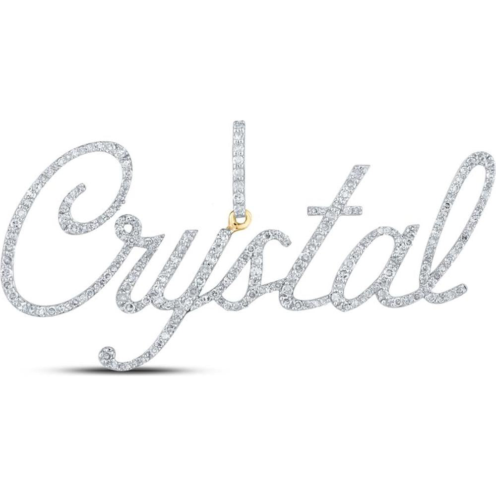 10K Yellow Gold Round Diamond "Crystal" Name Pendant - 1 Carat Total Diamond Weight