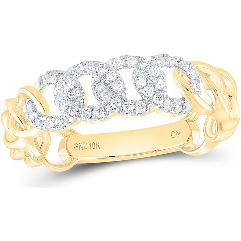 10K Yellow Gold Round Diamond Cuban Link Stackable Band Ring with 1/6 Carat Total Diamond Weight