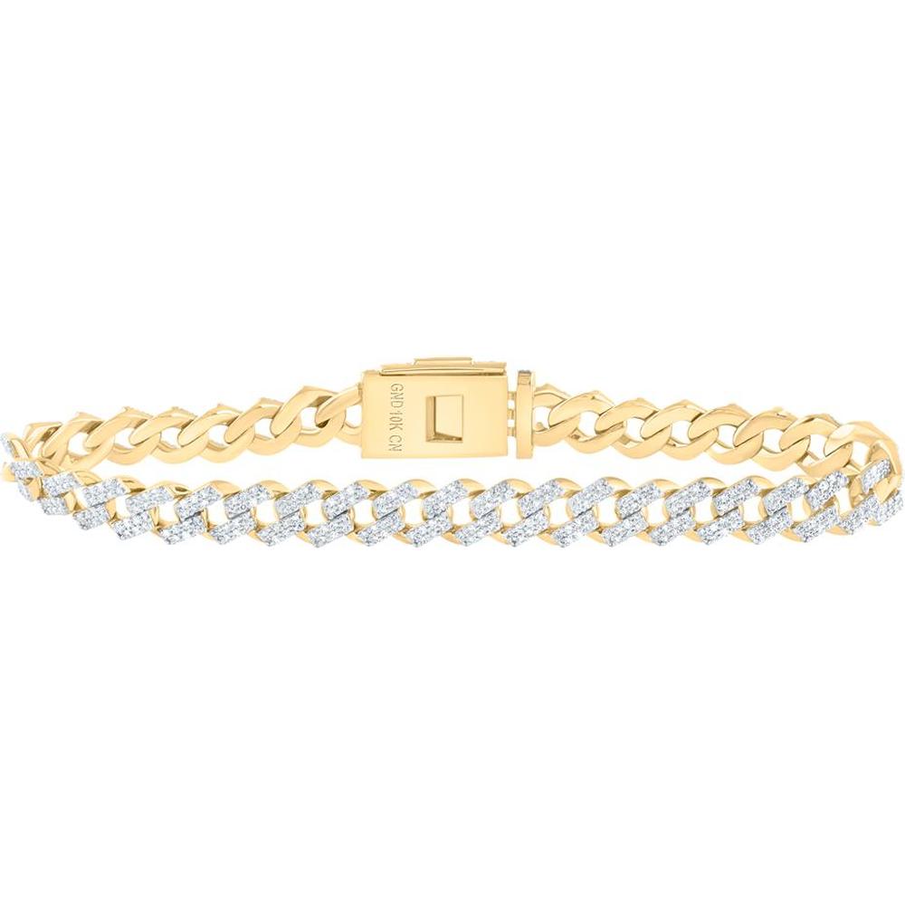 10K Yellow Gold Round Diamond Curb Link Fashion Bracelet - 2.13 Carat Total Diamond Weight