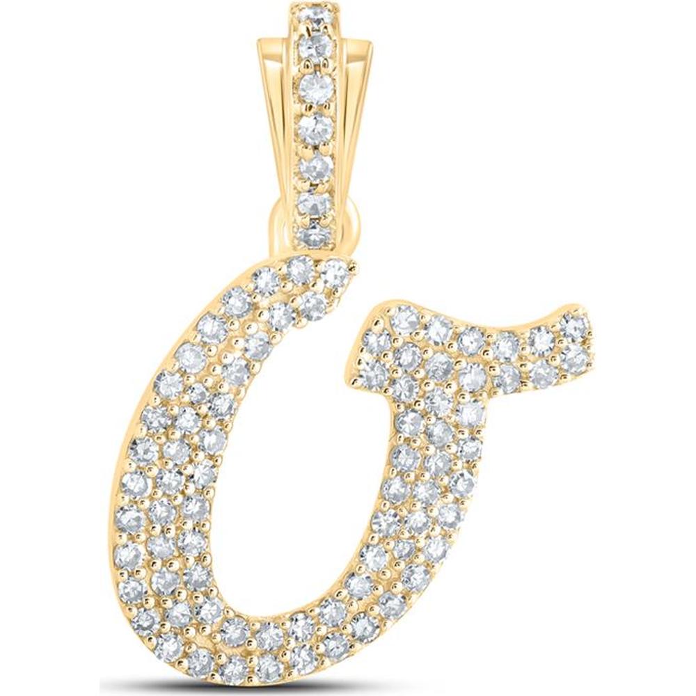 10K Yellow Gold Round Diamond Cursive Initial "O" Pendant - 1/3 Carat Total Diamond Weight