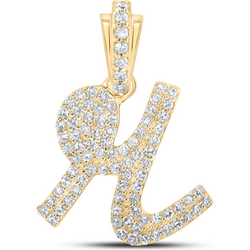 10K Yellow Gold Round Diamond Cursive Initial Pendant - 3/8 Carat Total Diamond Weight