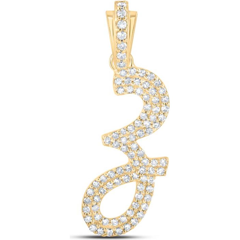 10K Yellow Gold Round Diamond Cursive Z Initial Pendant - 1/3 Carat Total Diamond Weight